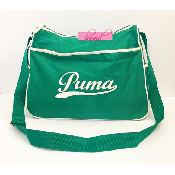 Puma Handbags - VINTAGE Puma Shoulder Bag Crossbody Green Ivory Bookbag Gym Weekend Zip Tote